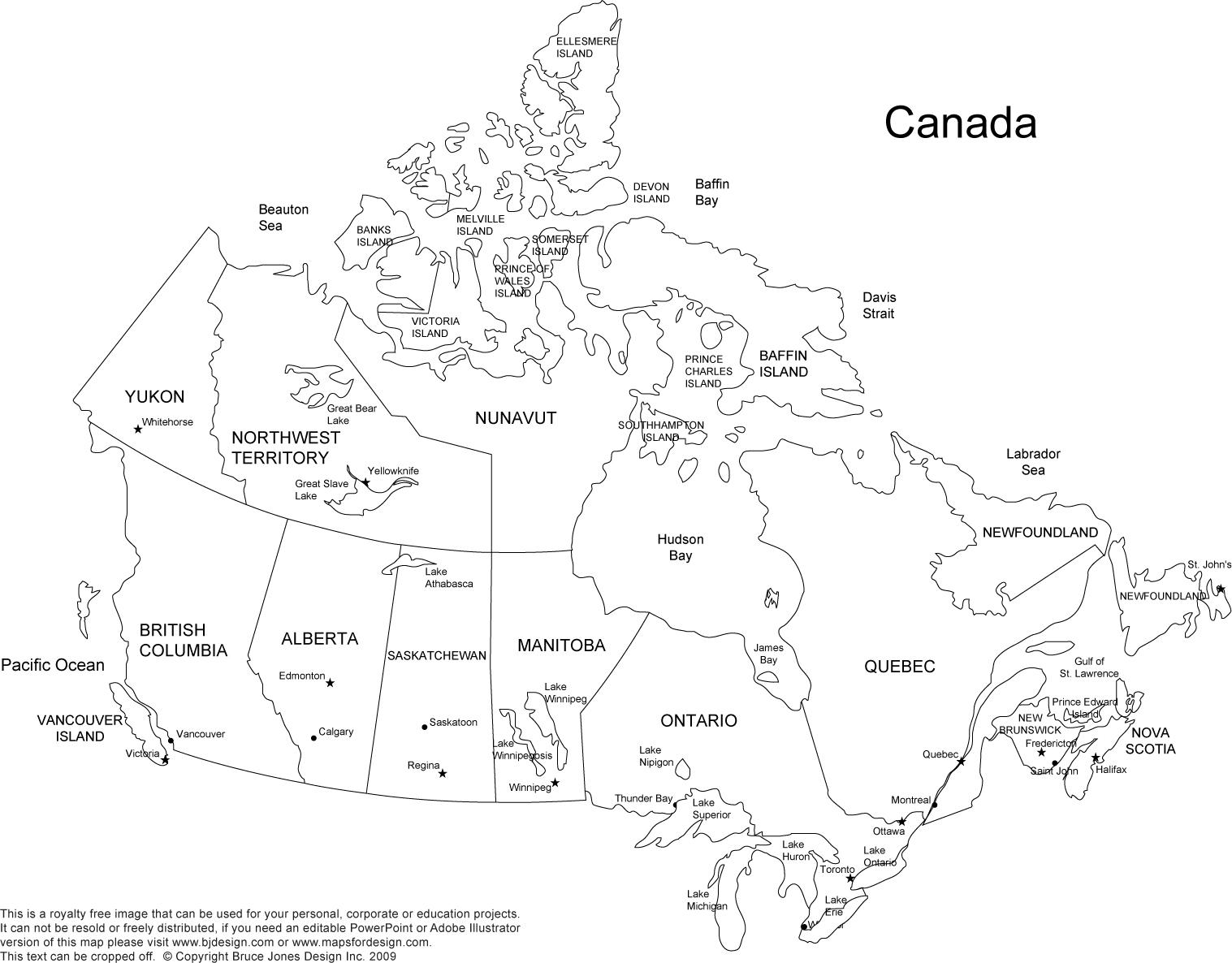 印刷可能なカナダの地図と資本および州 Printable白地図のカナダの州と首都 北アメリカ ア
