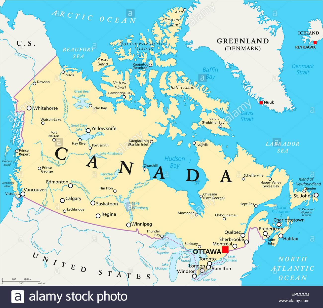 首都 カナダ カナダ主要都市地図（日本語都市名入り）