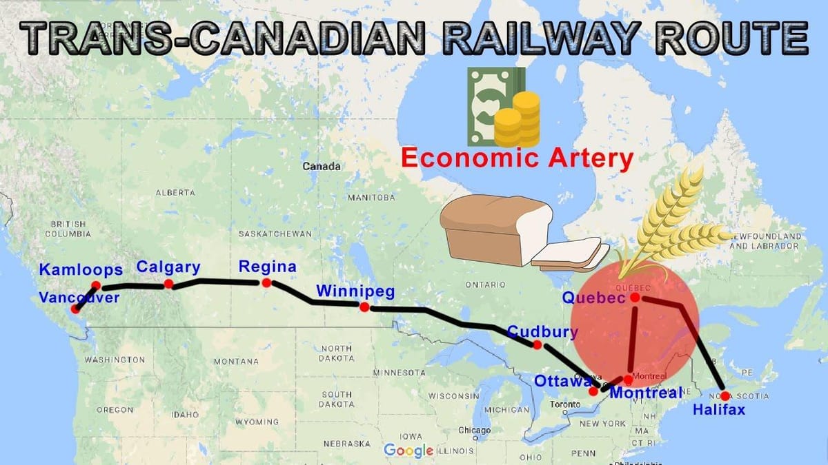 トランスカナダの鉄道路線図