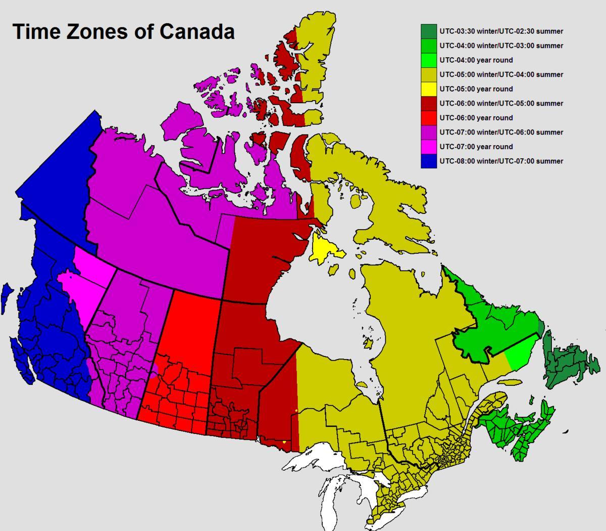 地図のカナダの時間帯